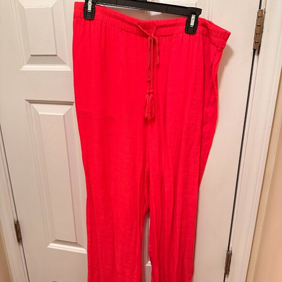 Bold Coral Hooded Tie-Front Top & Pants Set – Size L - Picture 6 of 10